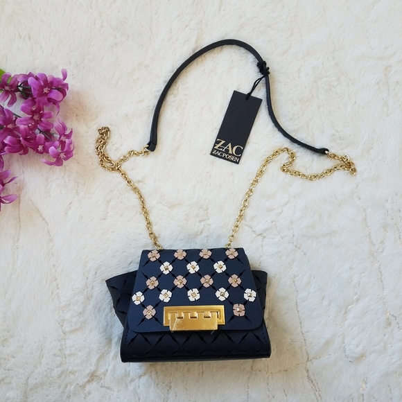 Sac Bandoulière Zac Posen Mini Cuir Bleu – Vintage Chaîne
